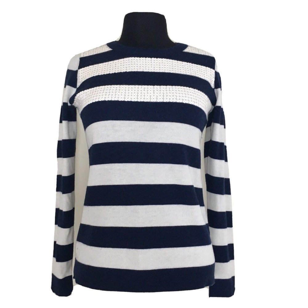 Wool Sweater  w/ Sequins Navy and White Striped Banana Republic Size XS